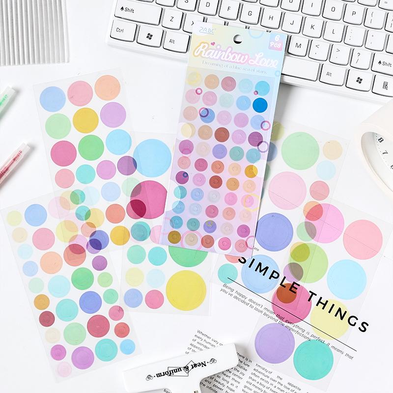Multi Color Dot Stickers 6pcs/pack, Removable Self-Adhesive Round Tags PET Stickers Waterproof, Decoration Stickers