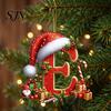 Hanging Decoration 26 Pcs Letters Christmas Ornaments, A-Z Alphabet Acrylic Tree Ornament Decoration, Personalized Initial Pendant with Santa Hat for