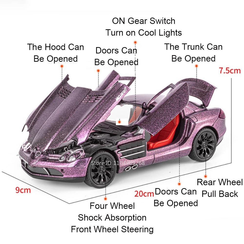 1:24 SLR ONE Sports Car Toy Model Light Music Pull Back Lift Tail Wing Simulation Supercar Miniature Models Collection Gifts