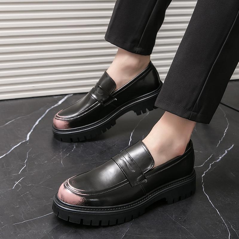 Мужская повседневная обувь слипоны из кожи Мужская мода британский стиль пенни-лоферы мужские слипоны на толстой подошве для отдыха на открытом воздухе мужские мокасины