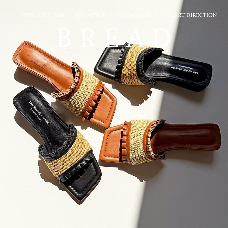 Holiday Style~ One-word Cool Slippers with Open Toes, Women's Square Head Color Matching, Korean Version of Temperament, Foot Cover, Outer Wear, Squ