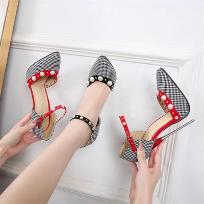 16 см туфли на высоком каблуке женские туфли с ремешком на щиколотке с жемчужными заклепками туфли-лодочки для женщин экстремальные металлические тонкие каблуки шоу модель женская обувь