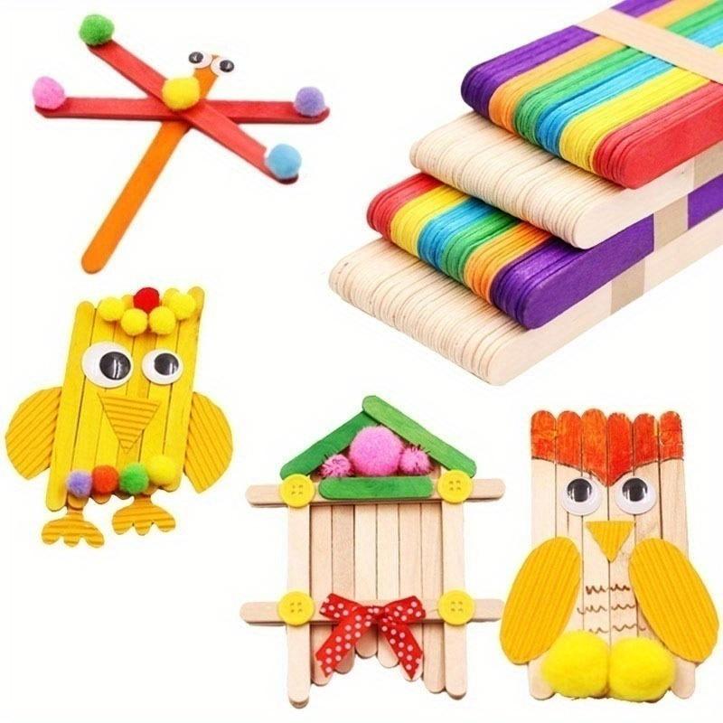 Colorful Wooden Sticks, Wooden Ice Cream Sticks DIY Tools, Handmade Model Materials