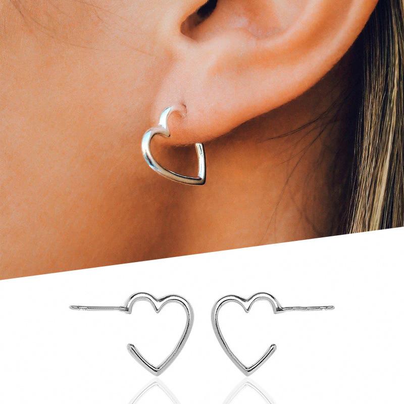 Hollow Heart-Shaped Stud Earrings, Cold Wind, Korean Simple Hong Kong Style Earrings, Personalized Trendy And Versatile Earrings, Earrings For Women