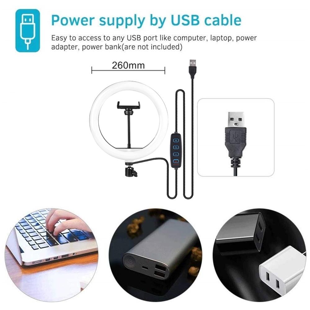 10-дюймовая 26-сантиметровая светодиодная кольцевая лампа для селфи, идеально подходит для видеозаписи, потоковой трансляции, фотосъемки, портативная лампа заполняющего освещения