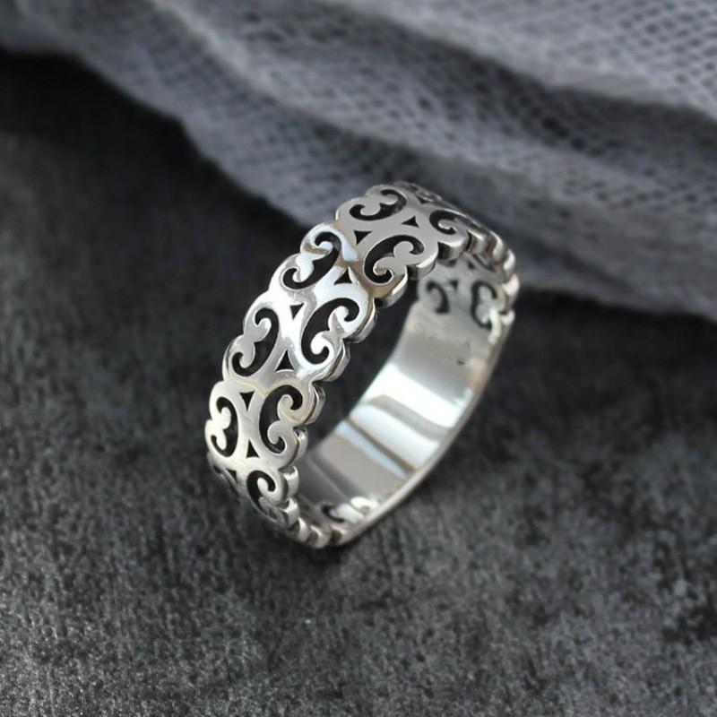Vintage Cloud Motif Open Adjustable Ring Women Men Copper Plated Retro Boho Statement Finger