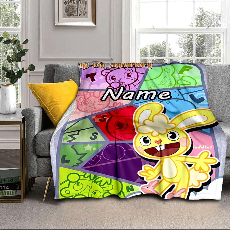 Custom Name Happy Tree Celebration Blanket bed sofa Blanket Flannel Blanket for Camping, Hiking, Picnic Essentials,gift for family and friends
