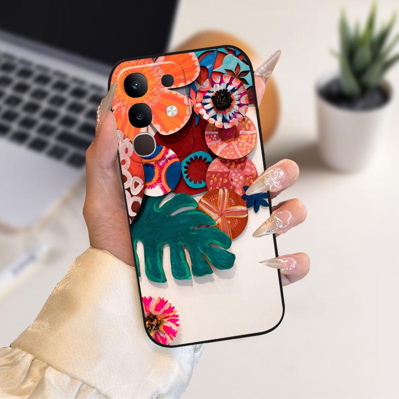 Для vivo Y29 4G Чехлы Y 29 Милый Мультяшный Принт Черный Мягкий Силикон ТПУ Чехол для Телефона Для Vivo T4x 5G Защитный Fundas Чехол Capa