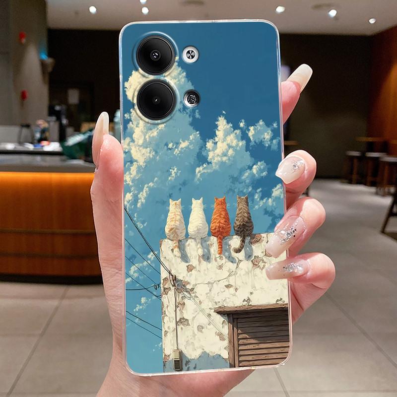 Chrysanthemum Grassland Case For Oppo Reno9/Reno9 Pro Transparent Soft Case For Reno9 Pro+ (Reno9 Pro Plus) Shockproof Casing