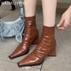Women Pointed Toe Snow Ankle Boots High Heels Sexy Shoes Winter New Chelsea Boots  Trend New Fashion Pumps Botas De Mujer