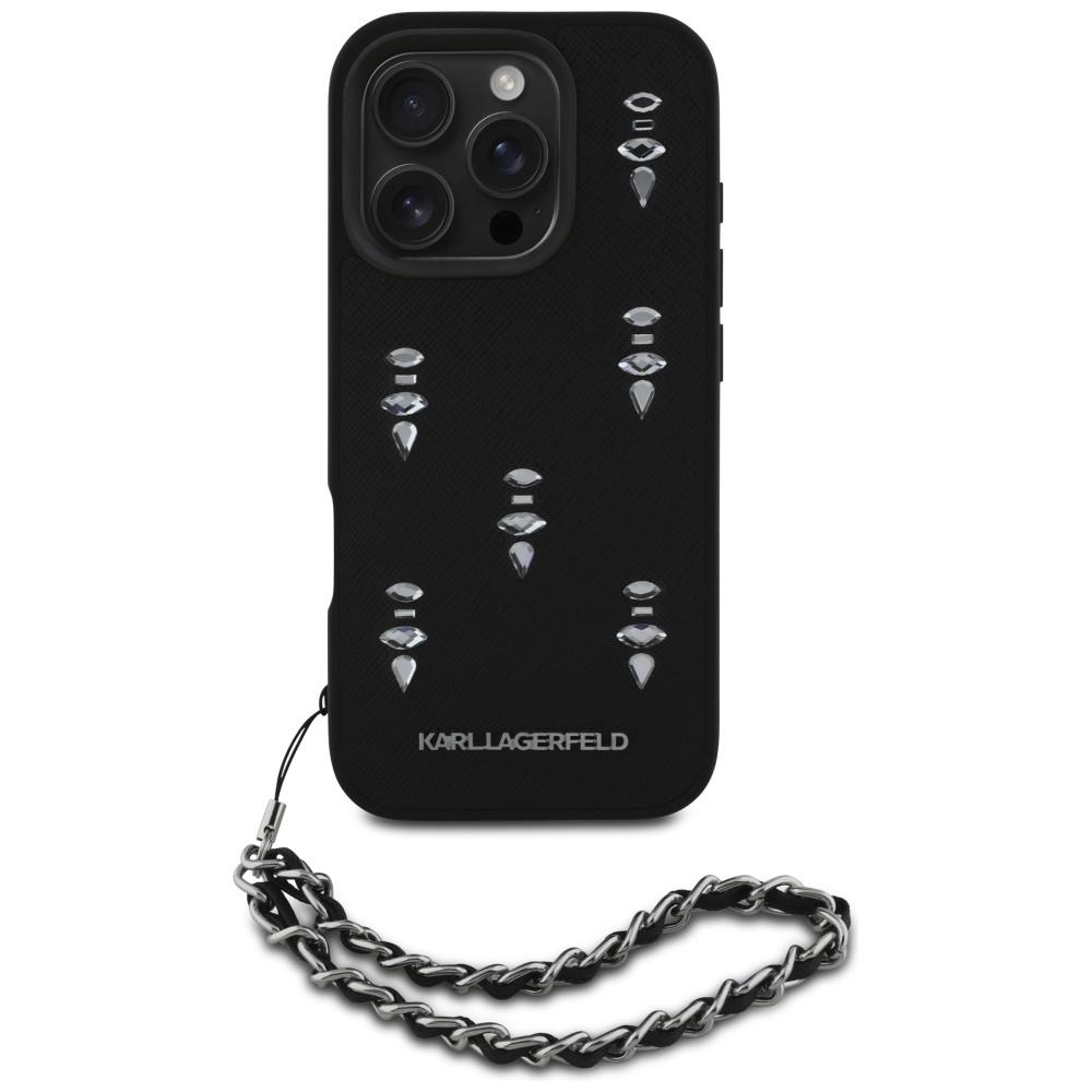 Etui do iPhone 16 Pro Karl Lagerfeld Saffiano z łańcuszkiem Czarny