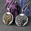 Stainless Steel Viking Mixed Gold Wolf Head Rune Necklace Men Retro Fashion Odin Amulet Pendant Necklace Hip-hop Biker Jewelry