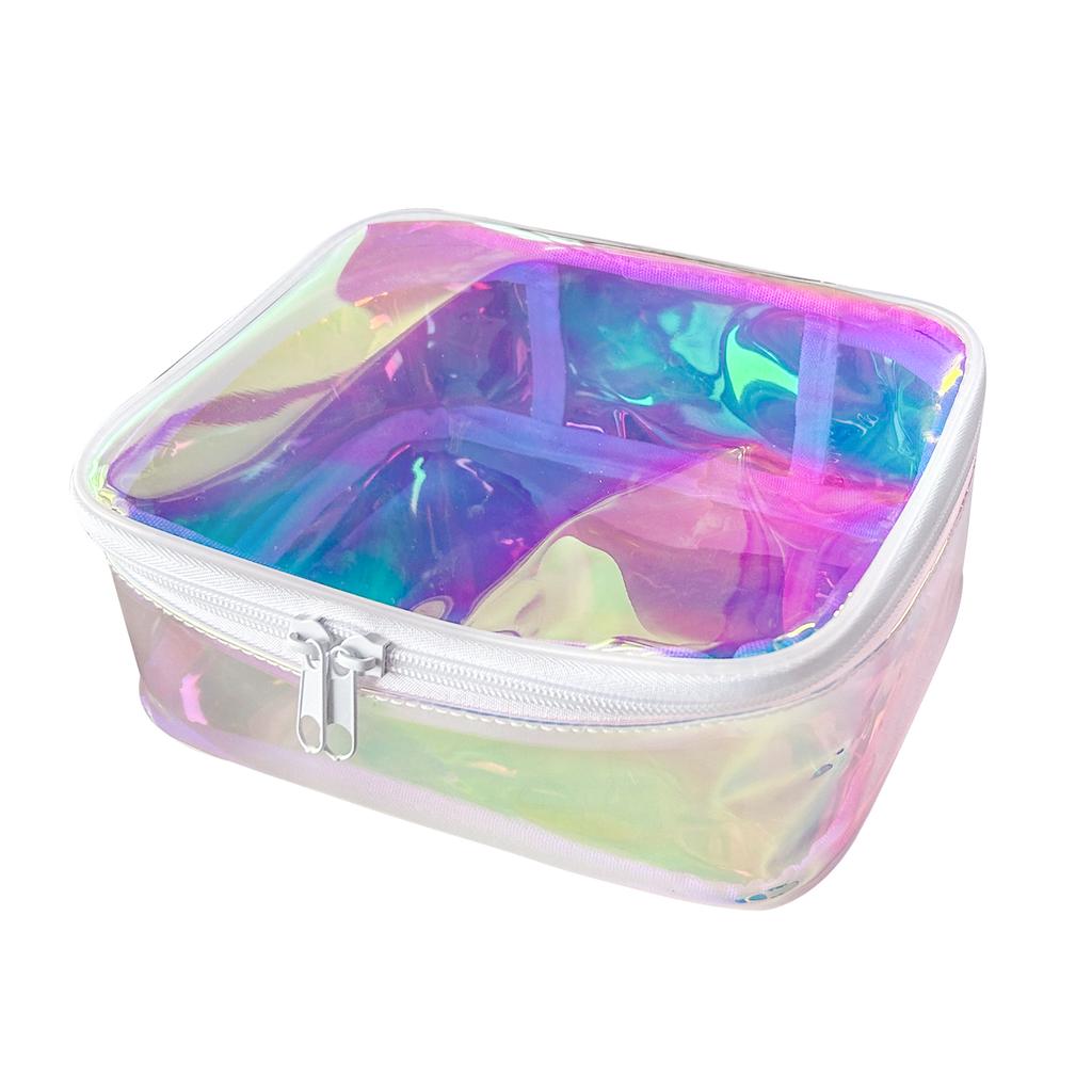 Wholesale Holographic Blue Waterproof Makeup Bags Fashion Printed Cosmetic Gift Zippered Toiletry Storage Pouch for Daily Use