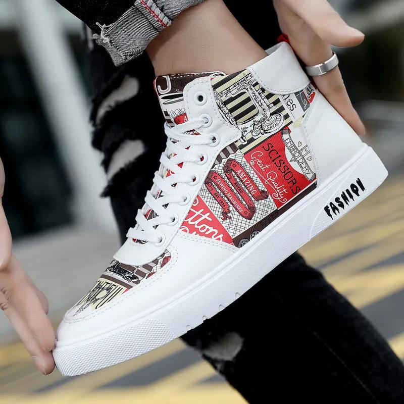 Trendy High Top Men Sneakers Graffiti Style Spring Autumn Student Men Shoes Punk Street Casual Shoe Tenis Shoe Zapatillas Hombre