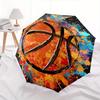 Basketball, Splash Art Automatic folding umbrella  simple eight rib design, bright color pattern, durable iron frame, ideal for travel and o
