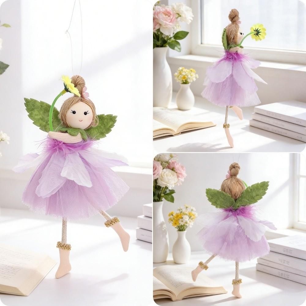 Long Legs Flower Fairy Ornaments with Flower Mesh Skirt Girl Hanging Cute Handmade Easter Fairy Pendant Spring Easter