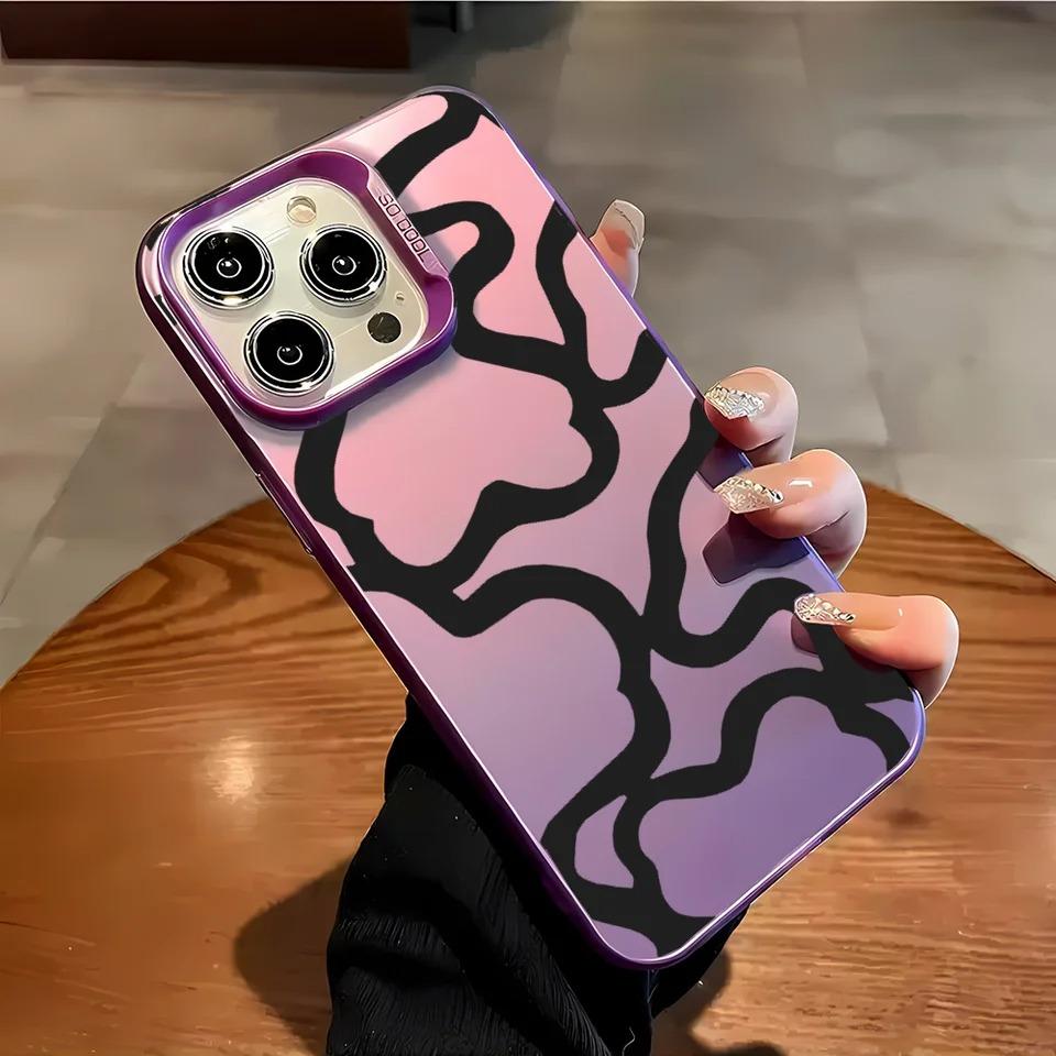 Чехол для iPhone 16 Pro Max 15 14 13 12 Plus 11 Роскошный Неправильные Линии Модный Матовый Аврора Лазерный Градиент Ударопрочный Чехол