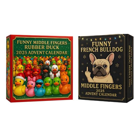 Funny French Bulldog Middle Finger Rubber Duck Advent Calendar 24 Christmas Countdown Box for Tree Decor Festive Bath Toy Gift for Kids Adults