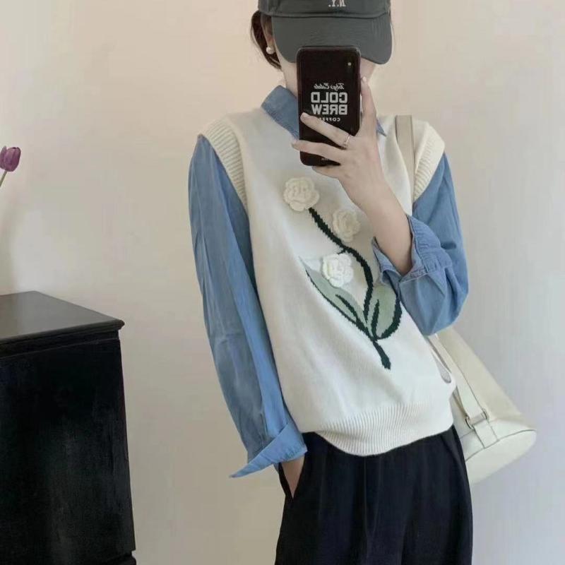 Свитер-жилет, осень-зима 2022, повседневный корейский пуловер без рукавов с круглым вырезом, жилет, женские топы