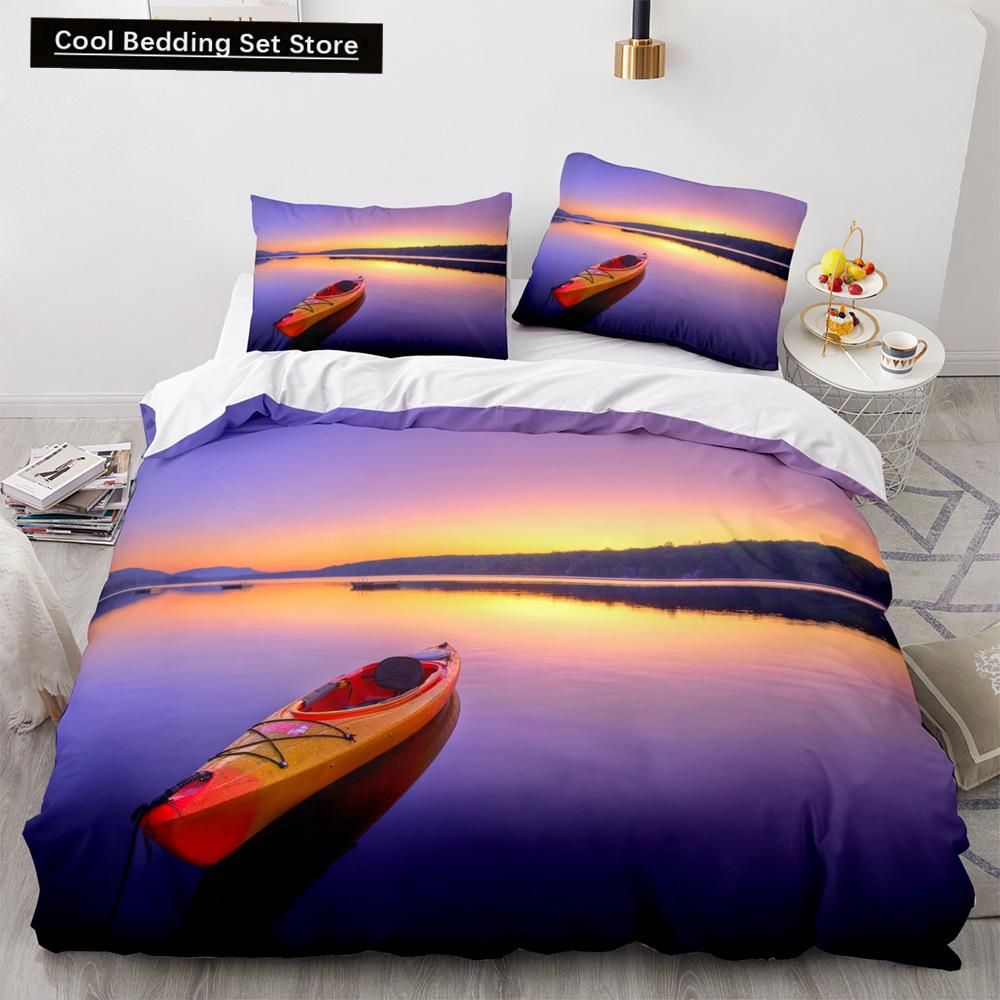Vintage Sailboat King Queen Duvet Cover Nautical Ocean Bedding Set for Teens Adults Ship Fire Black 2/3pcs Polyester Quilt Cover