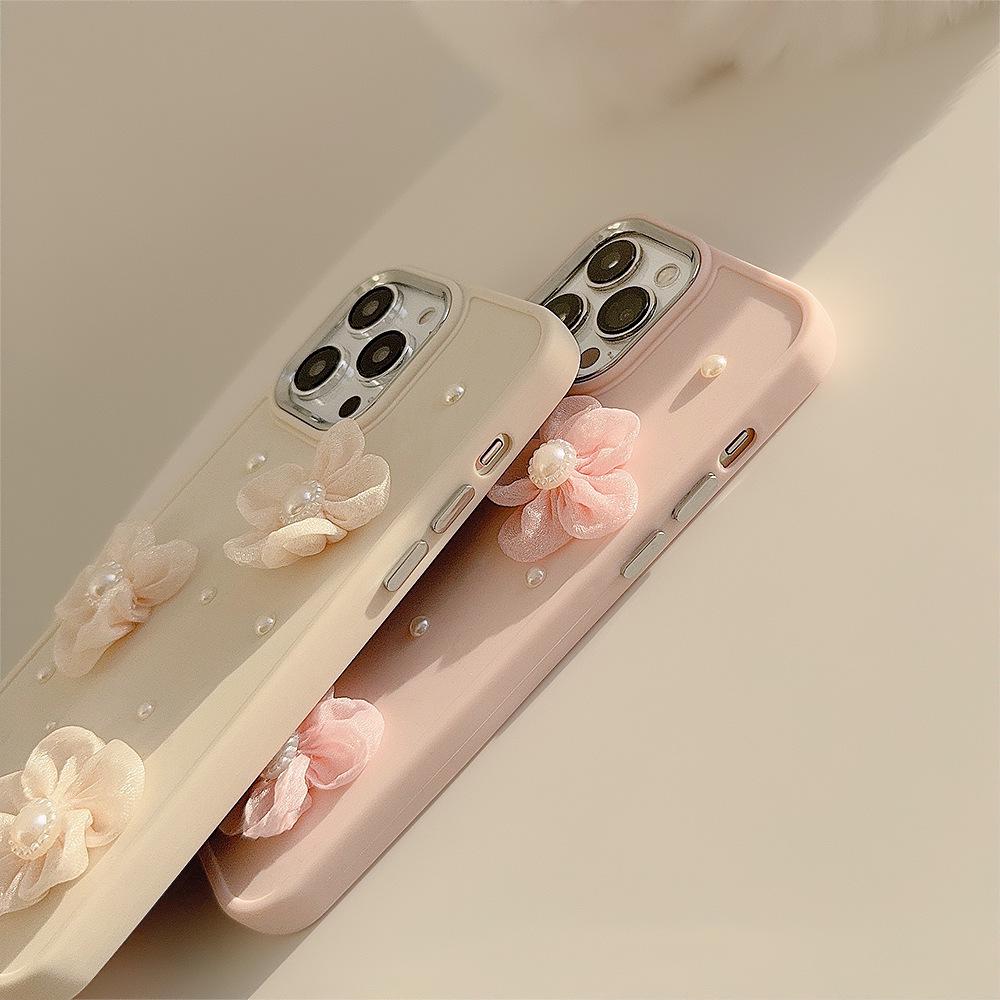 3D Жемчужное Кружевное Цветочное Ударопрочное Чехол для iPhone 17/15pro Max/13/11