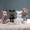 Resin Colorful Graffiti Bear Statue Urban Street Art Decor Colorful Spray Paint Figurine Cool Shelf Decor for Room Ornaments