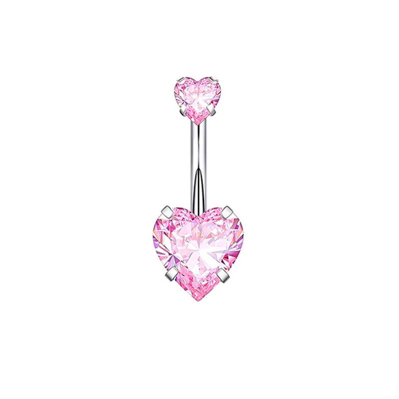 Heart-Shaped 5-Piece Pink Zircon Belly Button Ring Set for Piercings.