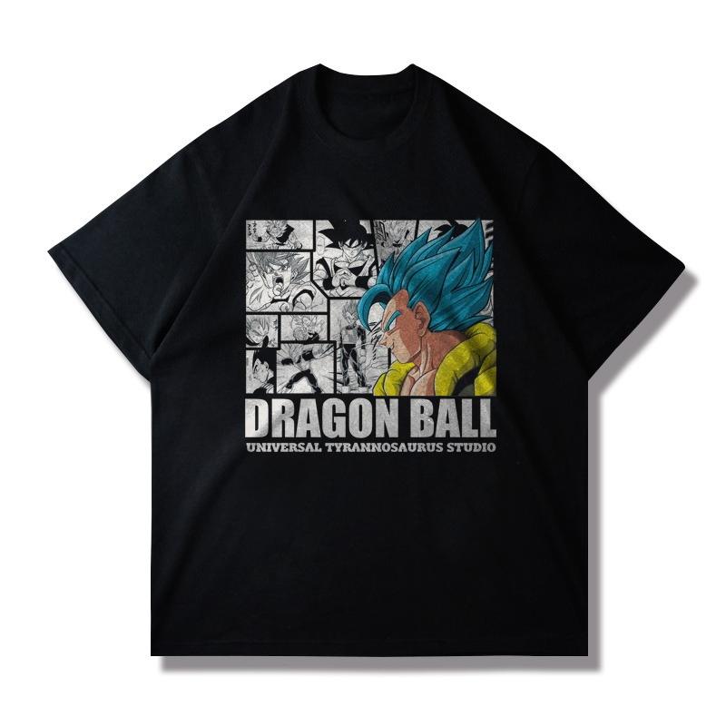 Dragon Ball Shortsleeved Tshi Mens and Womens Loose Shoulder Heavy Cotton Printing Trend Sports and Leisure Popular Tops