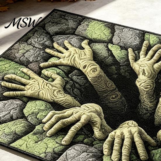 Halloween Door Mat 3D Skeleton Rug, Spooky Optical Illusion Entrance Depth Non-slip Floor Pattern Non-Slip for Living Room Bedroom Decor Party