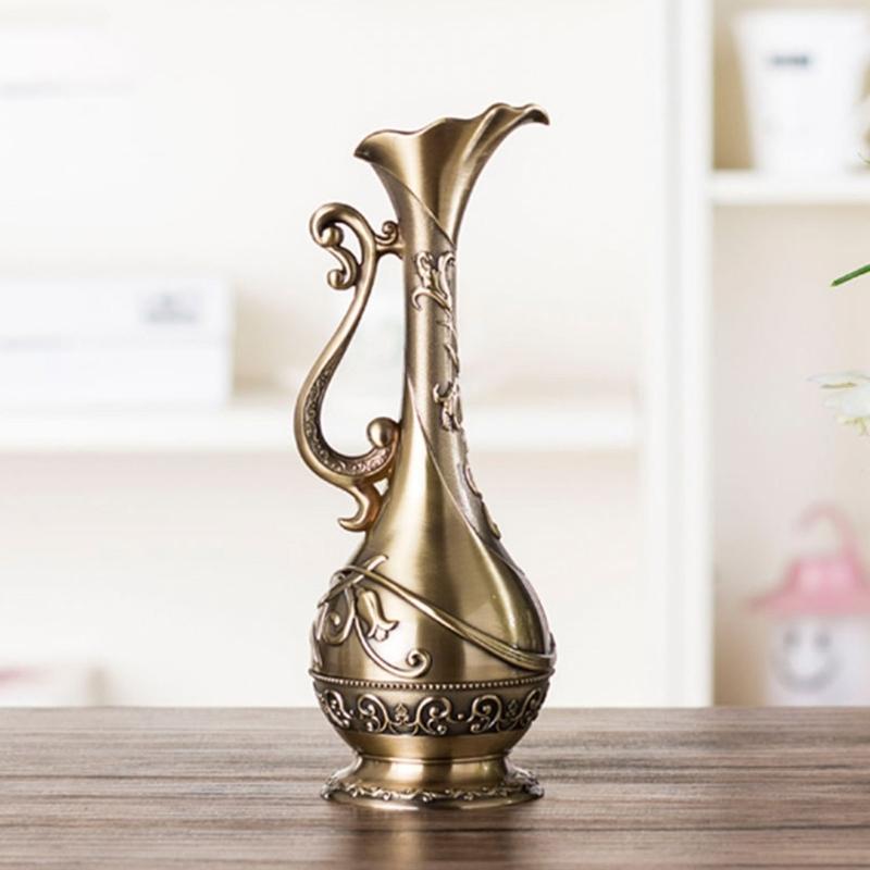 Текстурированные Геометрические Винтажные Бронзовые Металлические Вазы для Настольных Композиций в Гостиной, Контейнер для Цветочных Композиций