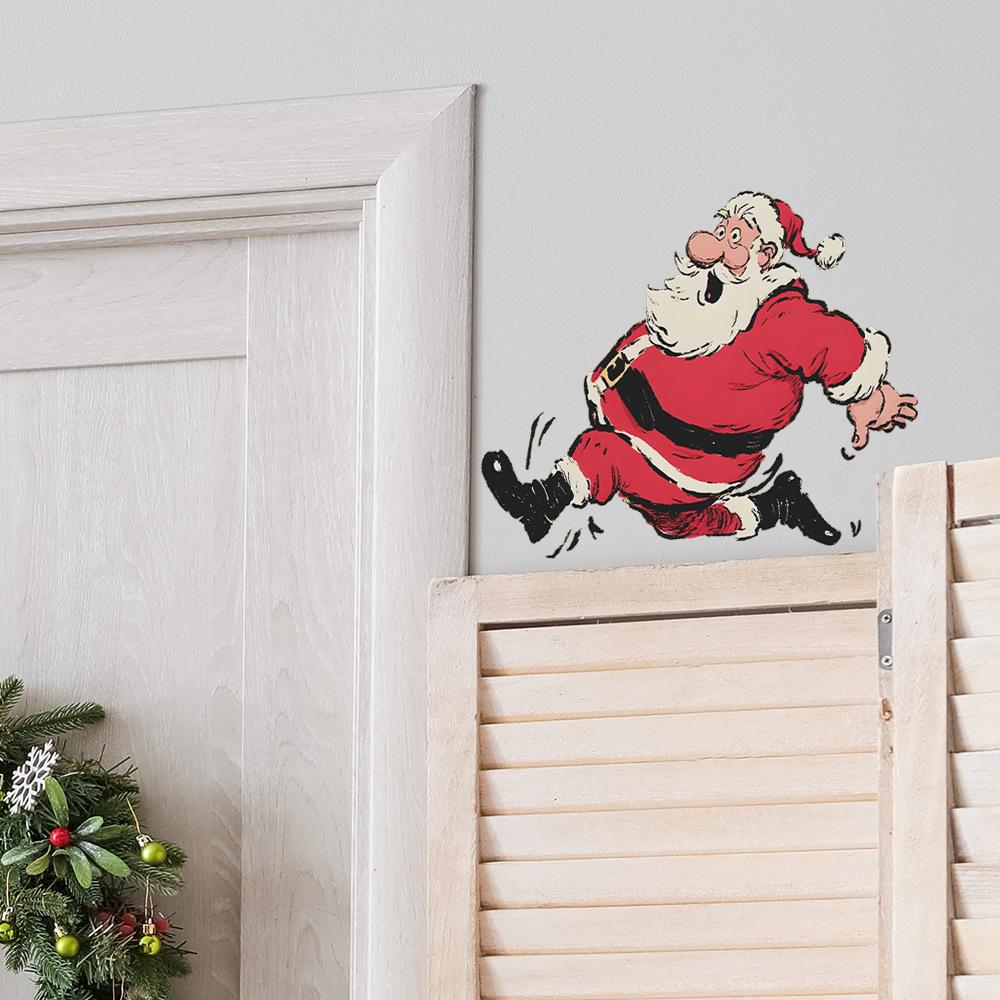 Персонализированный Бегущий Санта Клаус Рождественская Атмосфера Домашнее Украшение Наклейки на Стену