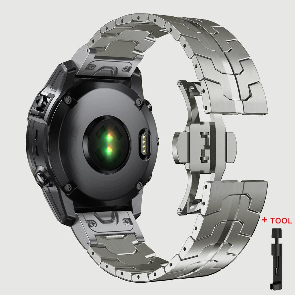 Titanium Color Strap For Garmin Fenix 5 5X 5XPlus 6 6X 6XPro 7x Stainless Steel Metal Band 26 22mm For Garmin Forerunner 945 935
