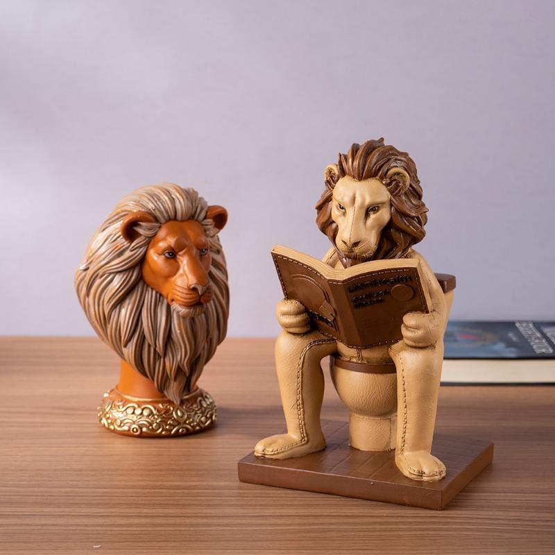 Lion Ornament Resin Animal Craft for Home Decor Living Room Desktop Bookcase Shelf Decorations Creative Gift Idea