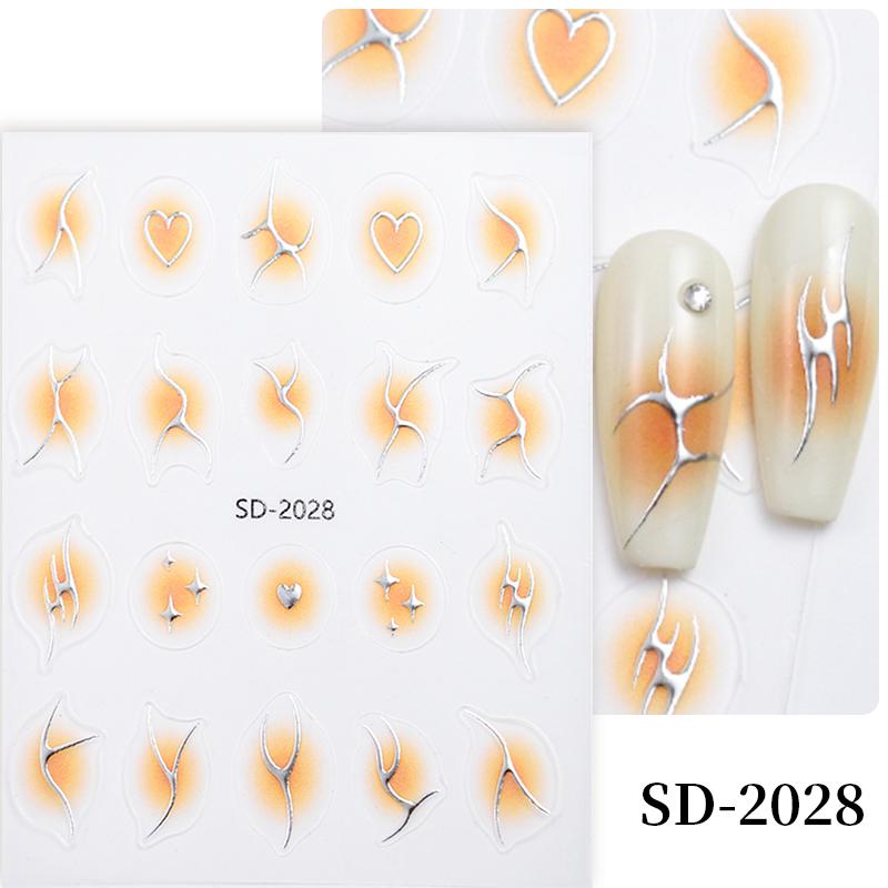 French Line Stripe 3D Nail Stickers Gold Silver Metal Lines Nail Transfer Stickers Multi-size Strip Wave Decoration Decal Tips
