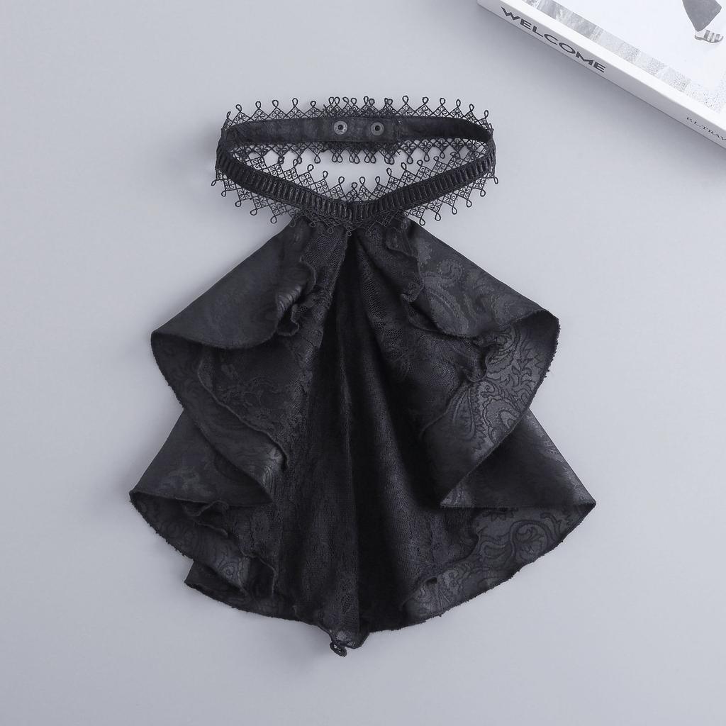 Black/White Lace Floral Neck Ties for Mens Suit Shirt Detachable Collar Scarf for Womens Gentleman Removable Fake Collar Tie