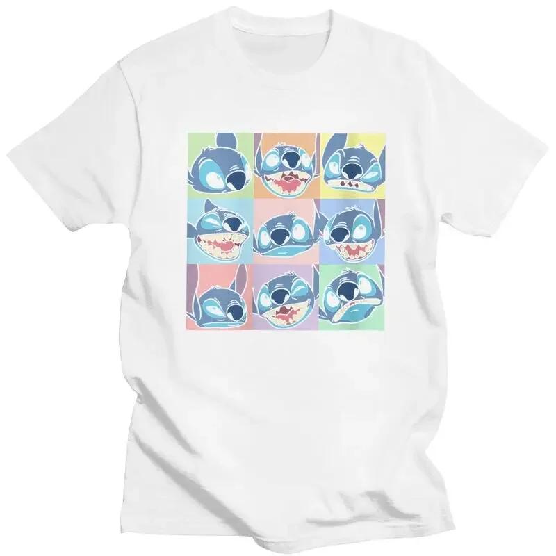 Stitch Face Collage T Shirt for Pure Cotton Tshirt Graphic Tee Short Sleeves T-shirts Loose Fit Clothing Gift Unisex