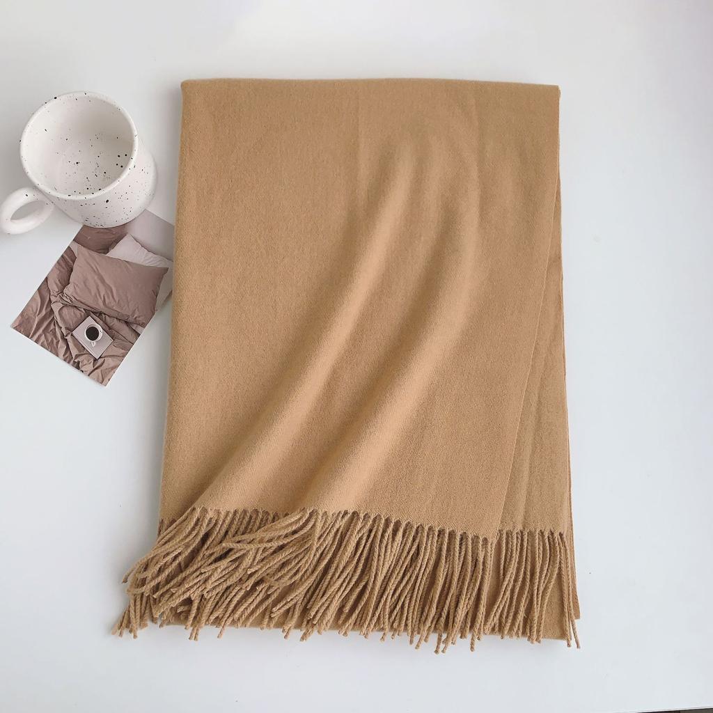 2024 Winter New Scarf Women'S Versatile Imitation Cashmere Thickened Warm Premium Solid Color Large Size Shawl