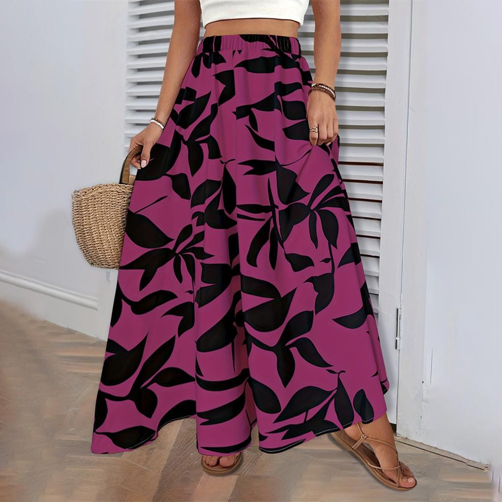 Длинная юбка с принтом и эластичным поясом, летняя, высокого класса, темпераментная, плиссированная, дорожная, женская одежда