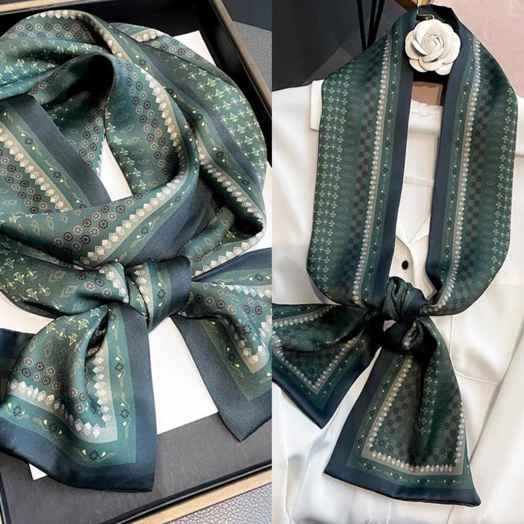 Green Retro Scarf, High-end Decoration, Small Strip Scarf, Women's Fashionable Professional Scarf, Neck Scarf, Headband Scarf