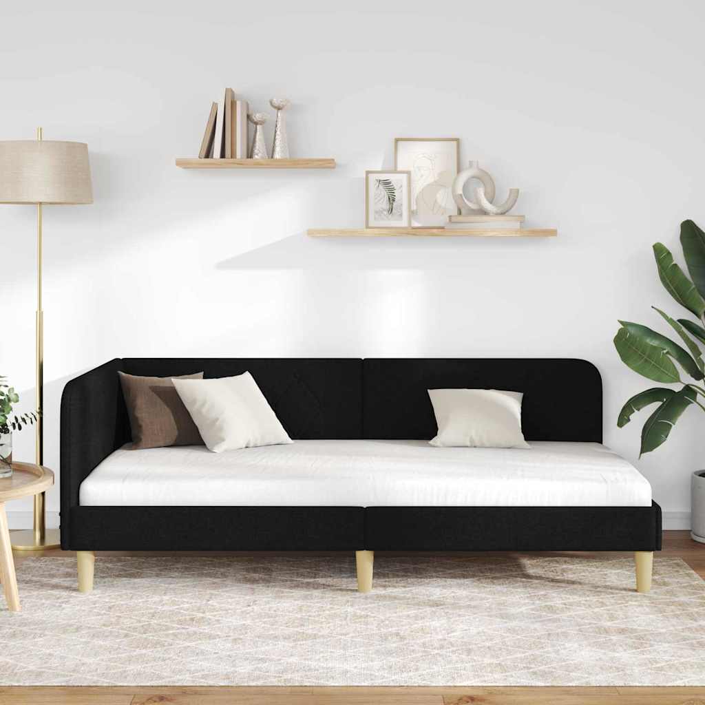 Corner Bed Frame Black 90 x 190 cm Fabric
