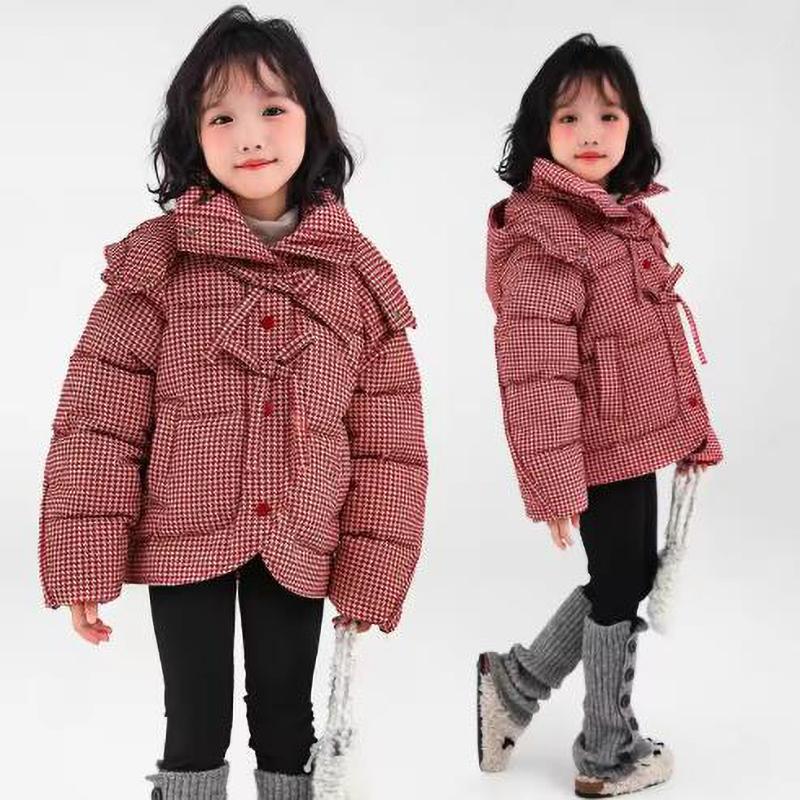 Клетчатая Ретро Пуховая Куртка Модная Повседневная Хлопковая Куртка для Девочек