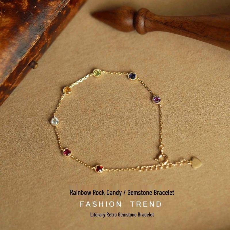 Радужный Позолоченный Серебро 925 пробы Циркон Женский Ретро Браслет
