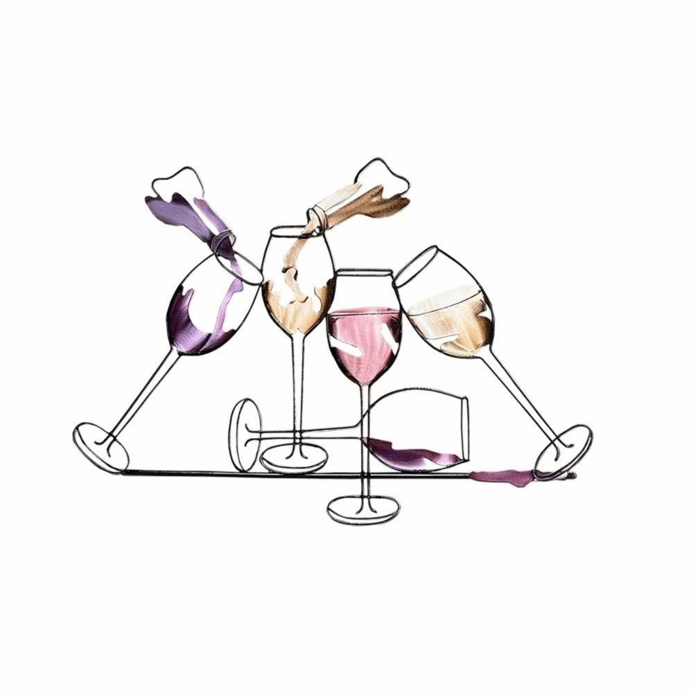 Iron Art Colorful Wine Glass Wall Art 2D Flat Wall Art Sculpture Wine Cup Wall Hanging Living Room