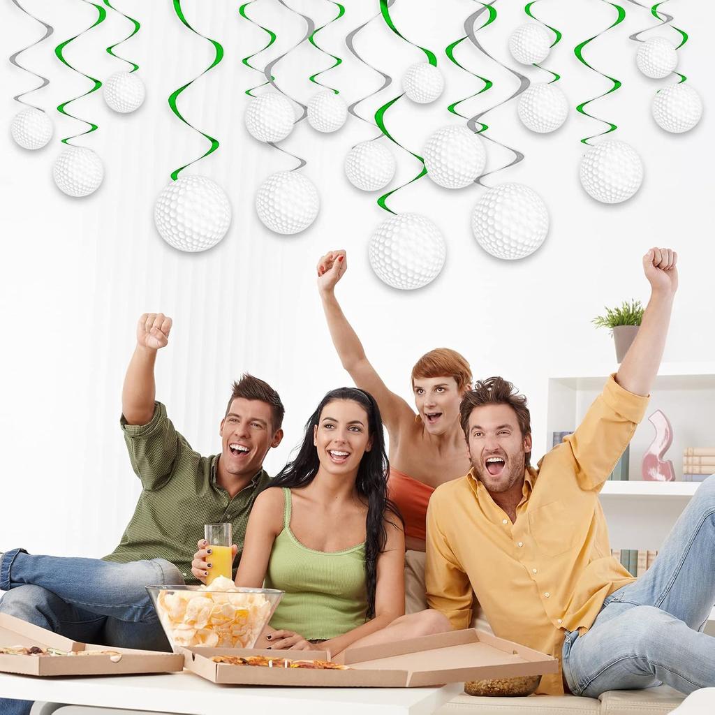 48 шт. Украшения для вечеринки в стиле гольфа, подвесные спирали, принадлежности для вечеринки на тему гольфа, вырезки с изображением гольфа и спорта на день рождения, фольгированные ленты, подвесные спирали на стену и потолок