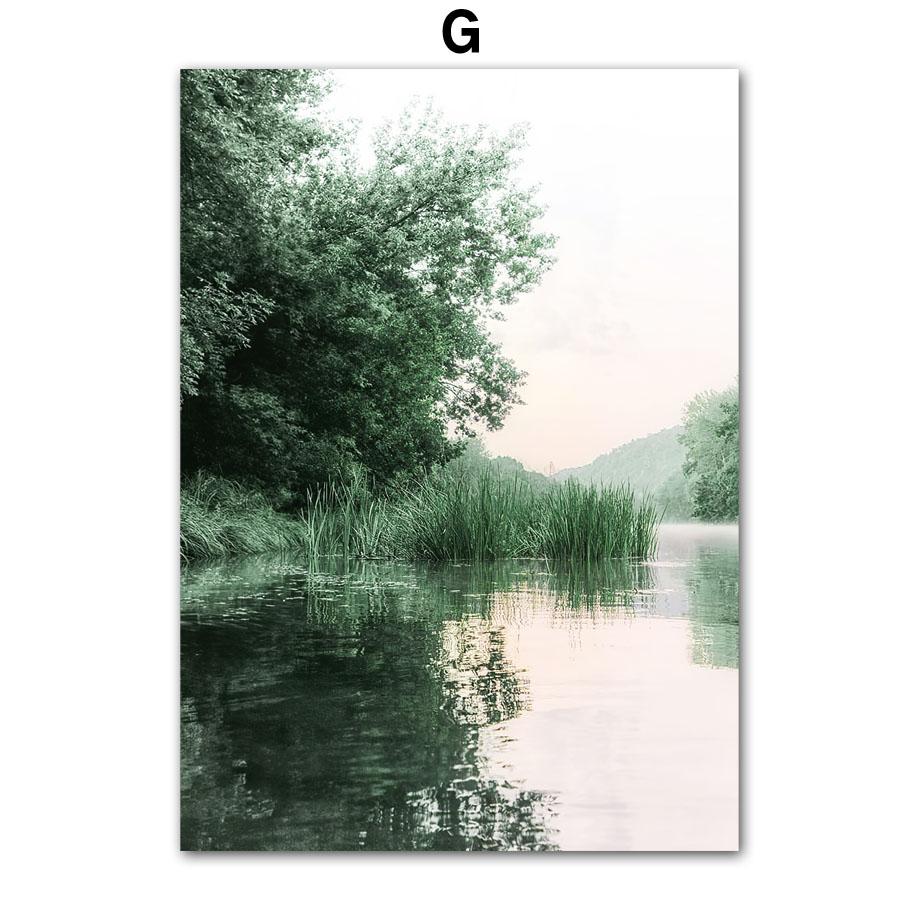 Лето зеленое озеро, лес, холм, цветок, абстрактные постеры на скандинавскую тему и принты, настенная живопись на холсте, Декор, фотографии для гостиной