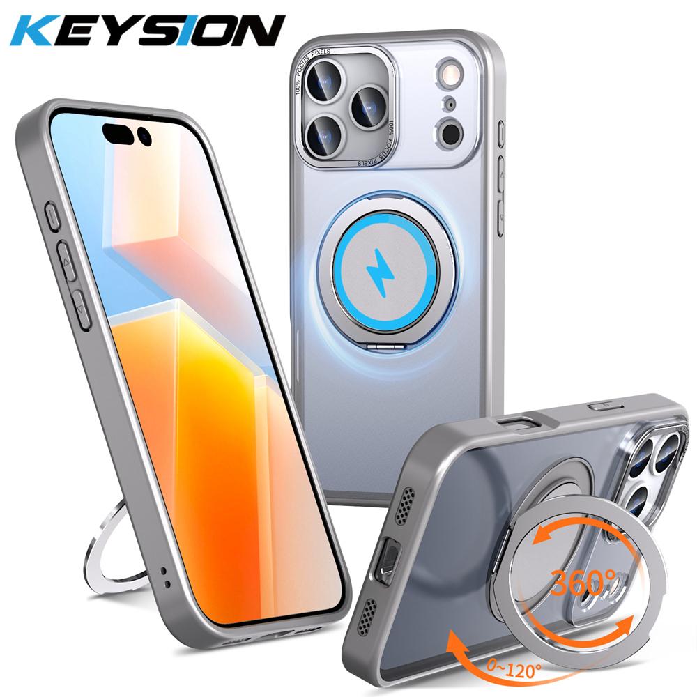 KEYSION Противоударный матовый прозрачный чехол для MagSafe для iPhone 17 Pro Max с вращающейся на 360° магнитной подставкой-кольцом, задняя крышка для телефона