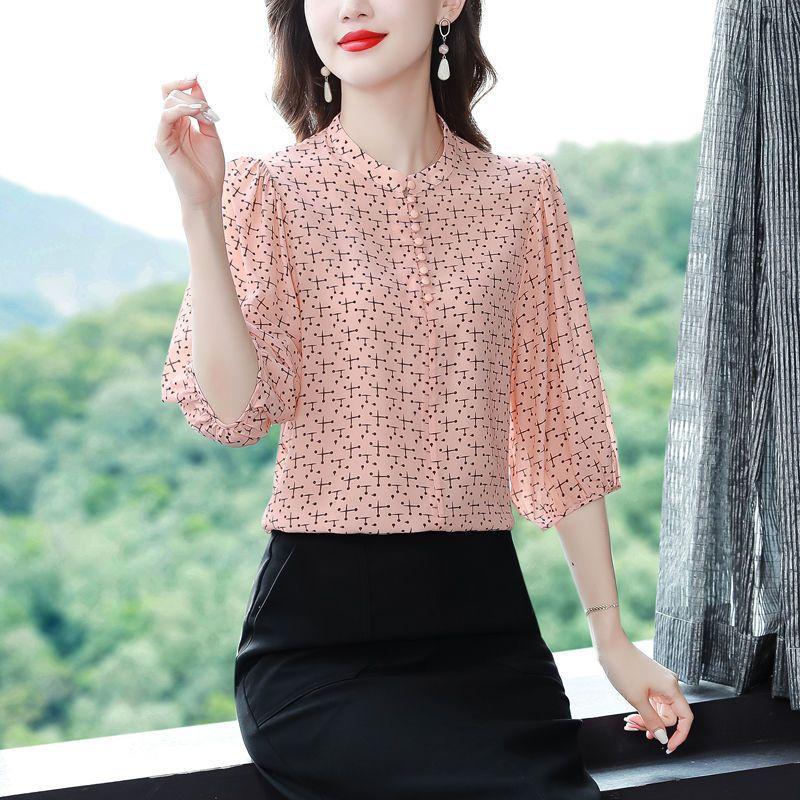 Шифоновая рубашка с цветочным принтом, новая осенне-летняя блузка с короткими рукавами, женская одежда