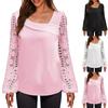 Модные женские повседневные свободные кружевные футболки с длинными рукавами, летние топы, топы с принтом