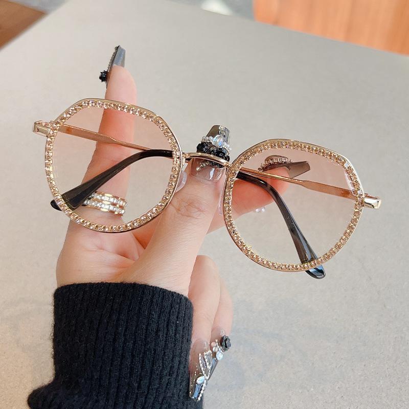 Солнцезащитные очки в металлической круглой оправе с цветными стразами, персонализированные очки в маленькой оправе, ретро-солнцезащитные очки