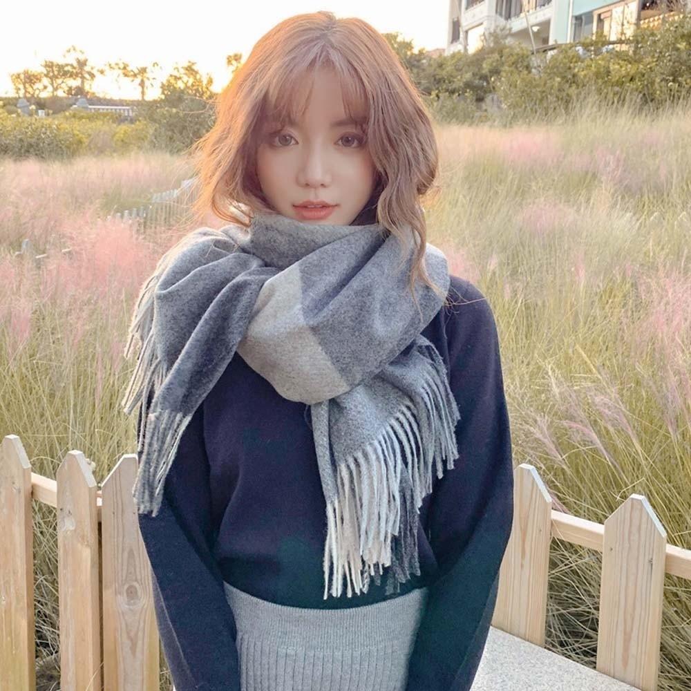 Wool Knitted Wool Scarf Polyester Long Neckscarf with Tassel Large Classic Plaid Scarf Men